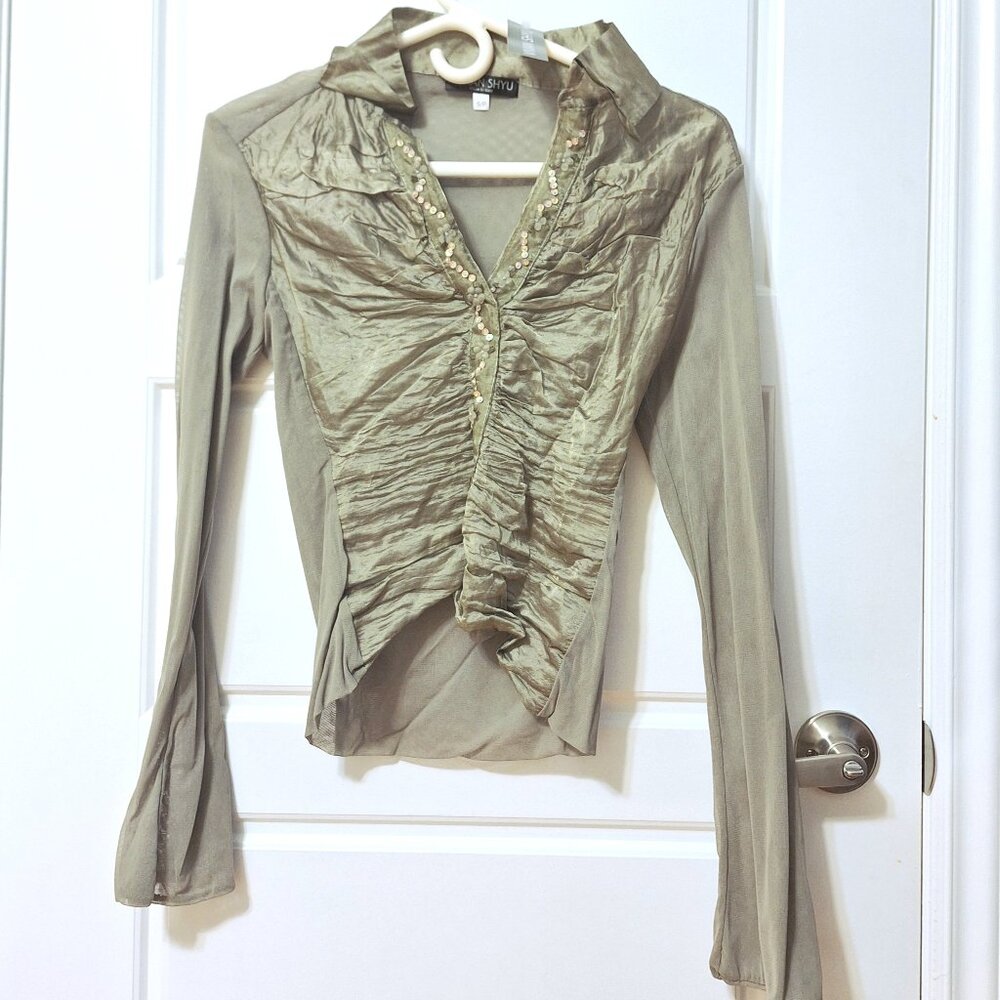 Brand New Vintage Made in Italy Organza Sequence Placket top with label attached